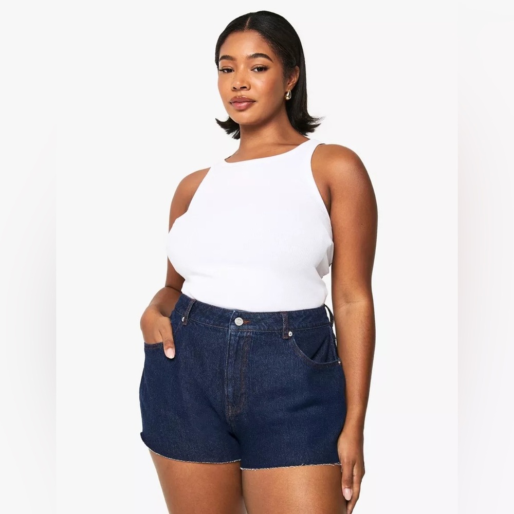 New Boohoo Raw Hem Denim Shorts Size 16 In Dark Indigo